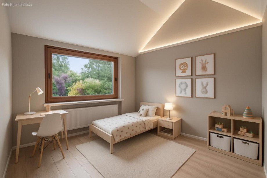 Kinderzimmer zum Garten im DG (Gestaltungsvorschlag KI-generiert) Einfamilienhaus Großhansdorf