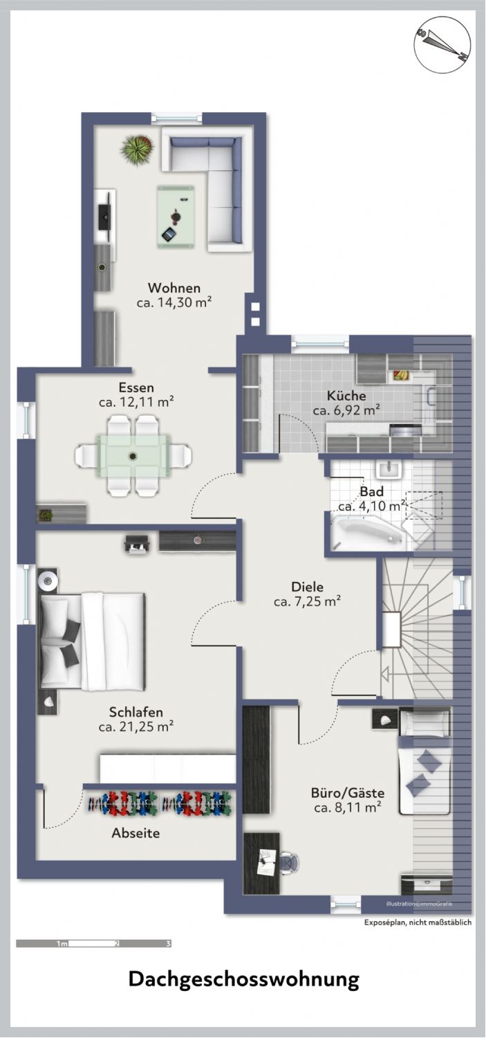 Grundriss Dachgeschosswohnung Hamburg-Fuhlsbüttel
