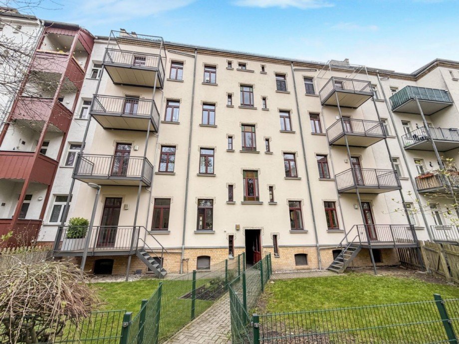 Gartenansicht des Hauses Etagenwohnung Leipzig