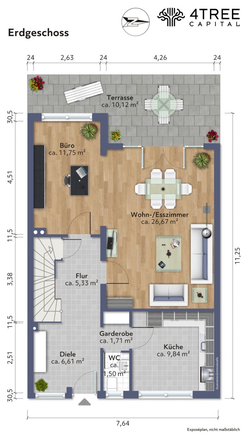 Grundriss EG Reihenmittelhaus Hamburg