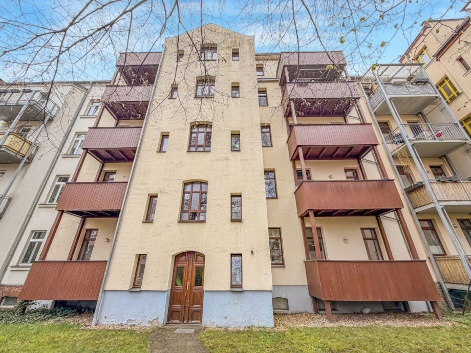Gartenansicht des Hauses Etagenwohnung Leipzig