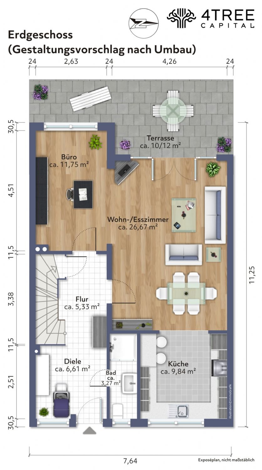 Grundrissvariante EG Reihenmittelhaus Hamburg