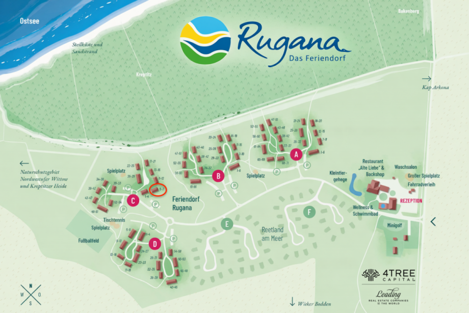 Lageplan Feriendorf Rugana auf Rügen Reihenendhaus Dranske