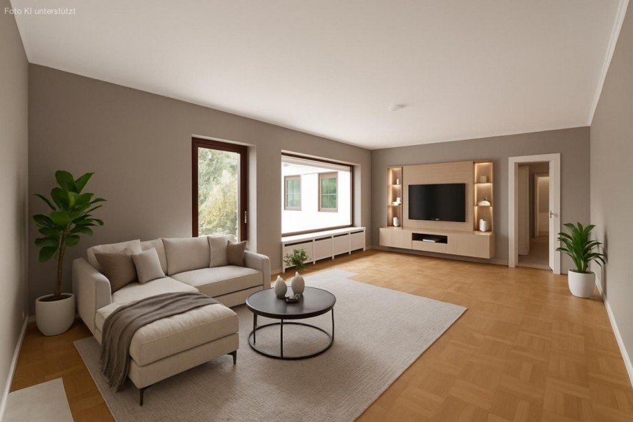Wohnzimmer mit Terrassenzugang (Gestaltungsvorschlag KI-generiert) Einfamilienhaus Großhansdorf