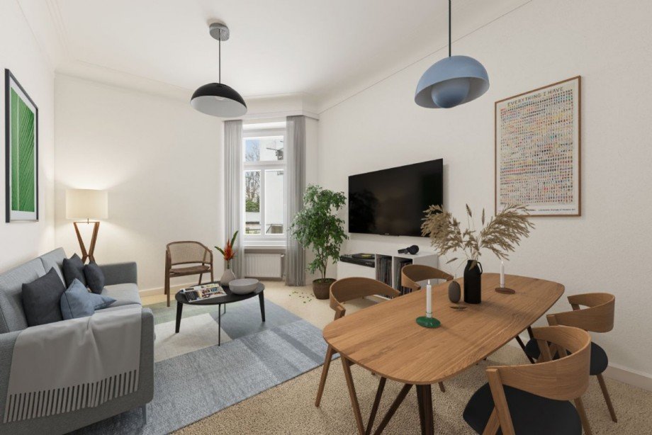 Einrichtungsbeispiel des Esszimmers Erdgeschosswohnung Hamburg