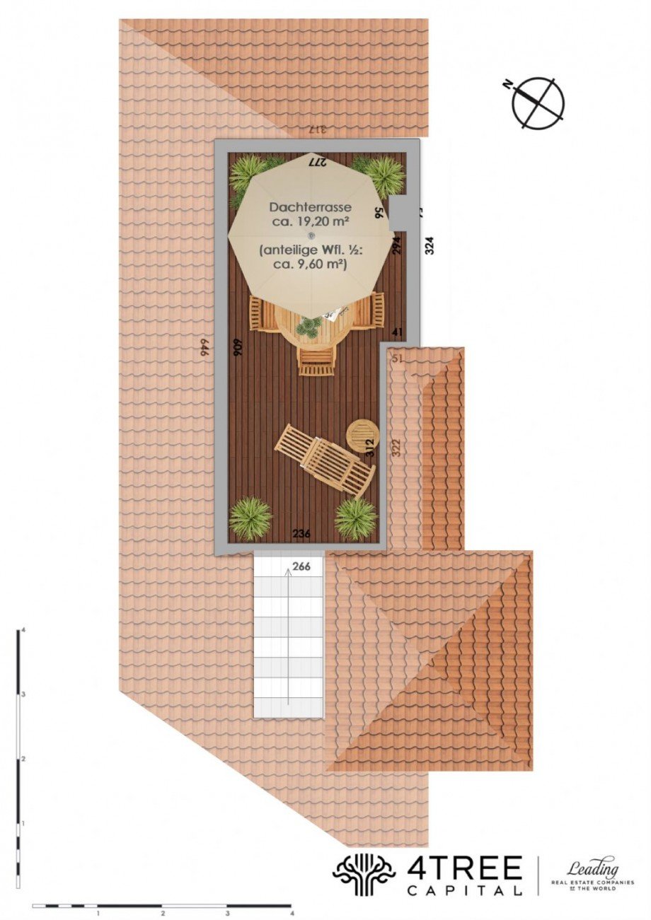 Grundriss der Dachterrasse Penthousewohnung Hamburg