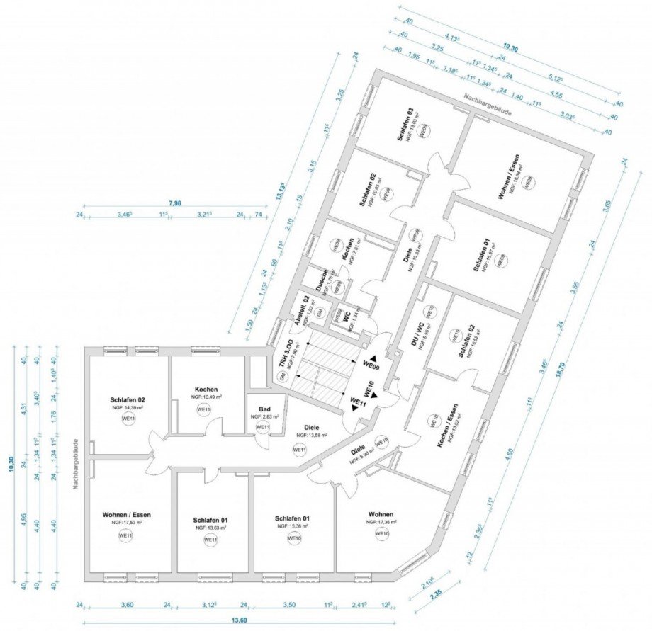 Grundriss 3. OG Wohn- / Gesch�ftshaus Hamburg