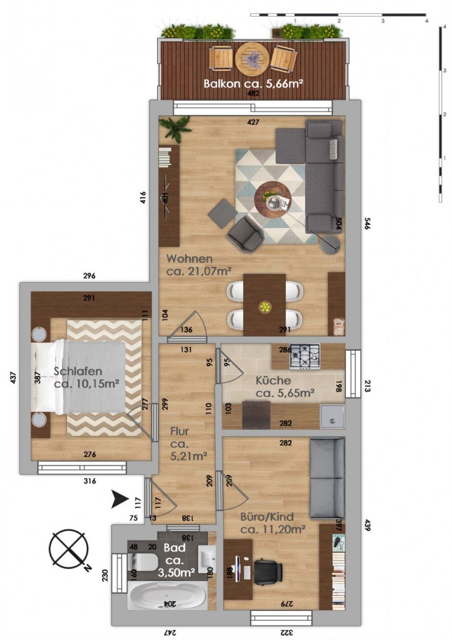 Grundriss der Endetagenwohnung Etagenwohnung Seevetal