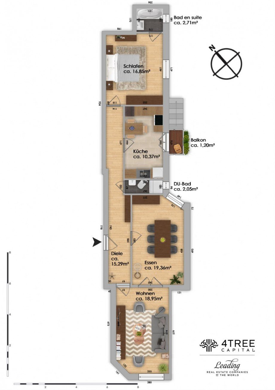 Grundriss der Altbauwohnung Erdgeschosswohnung Hamburg